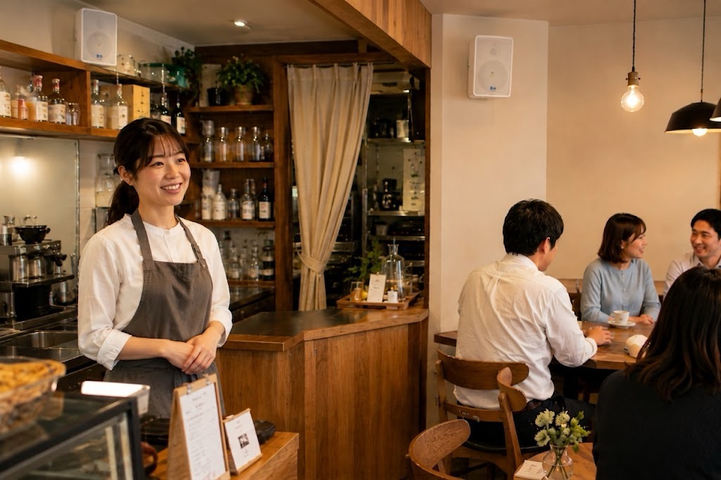 信頼できる音響環境が、お店の「信頼」につながる。 有線システムへの切り替えは、ただ配線を整えるだけではありません。店内のどこにいても途切れない、クリアな音を届けること。そんな小さな気配りが積み重なって、「このお店は居心地がいいね」というお客様からの評価につながっていきます。
