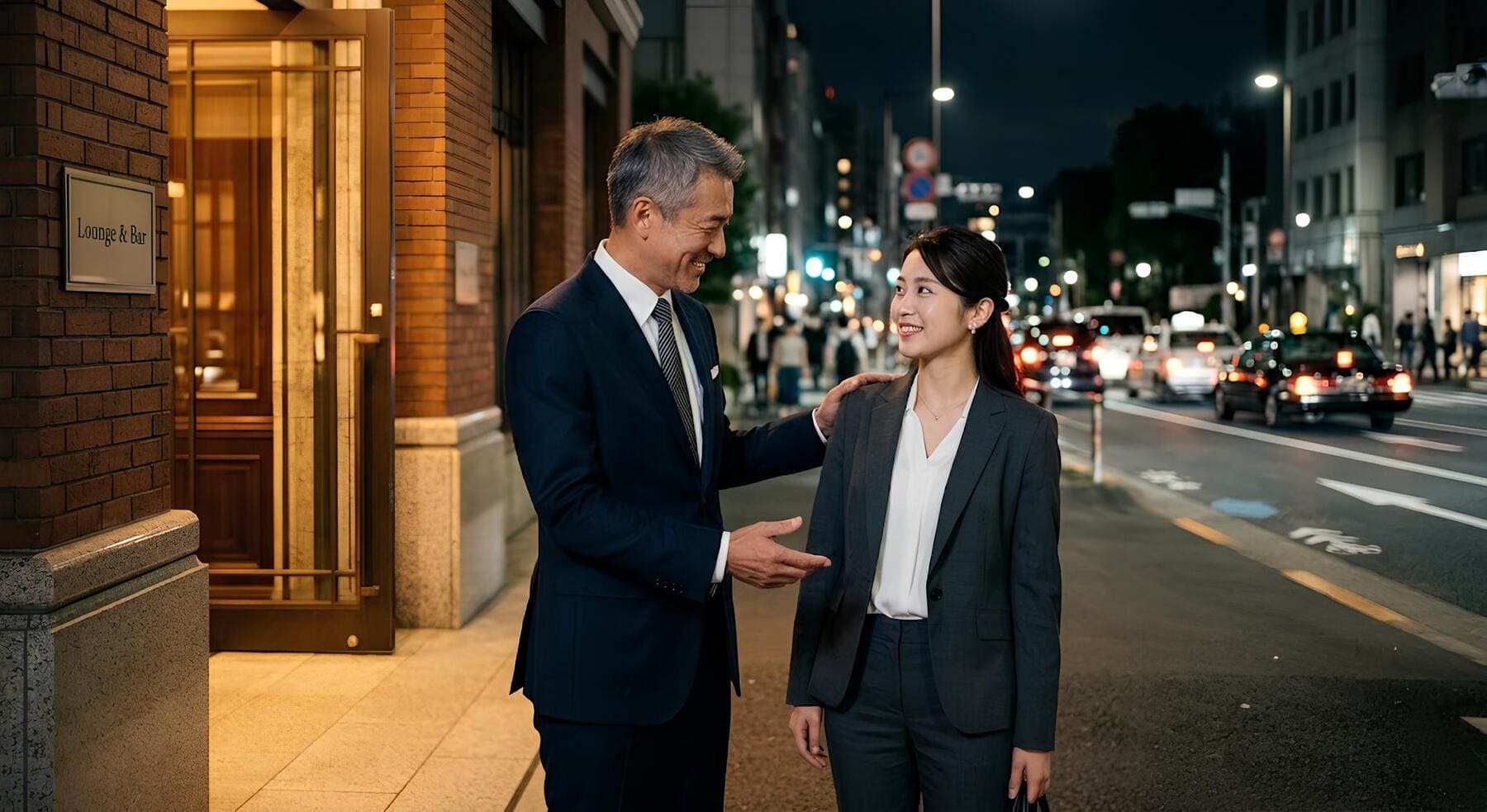 「JAZZの旋律が、少しだけ大人になった二人の距離を縮めていく。言葉にしなくても伝わる、夜の街での特別な時間。」
