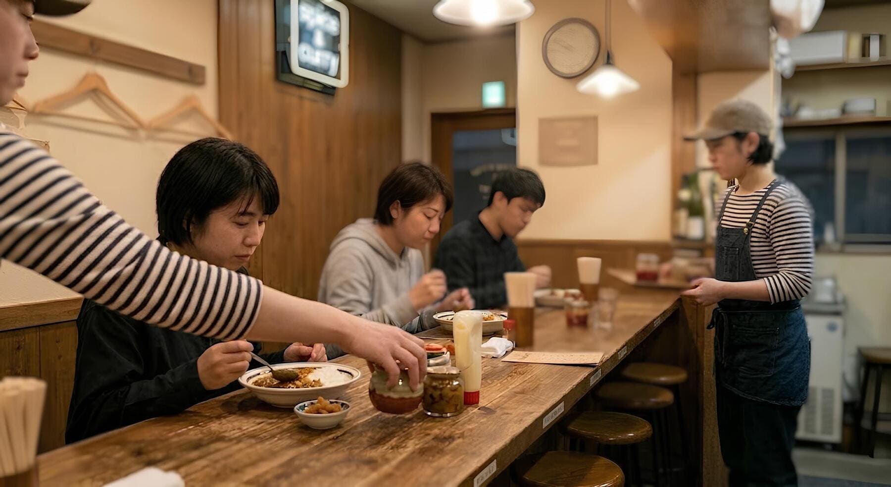 飲食店での調味料の回収作業風景。合理的な店舗動線や配膳ロボット導入による接客のDX（デジタルトランスフォーメーション）が求められる理由。」