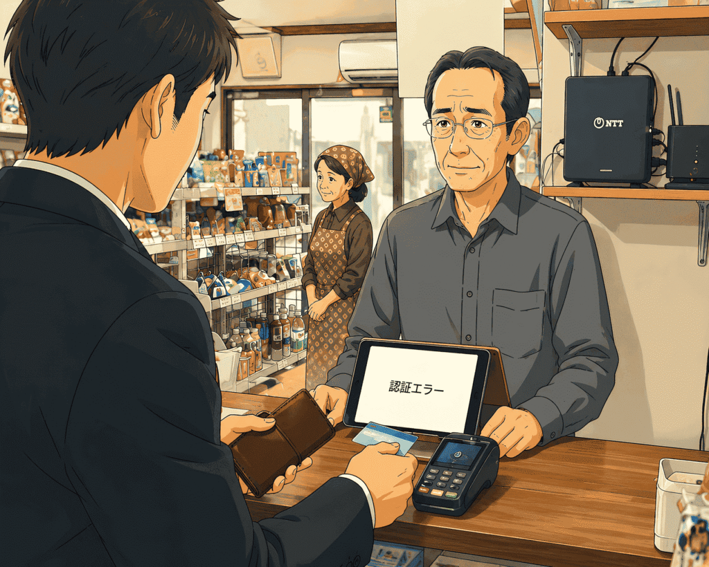 POSレジ端末が決済出来ない様子